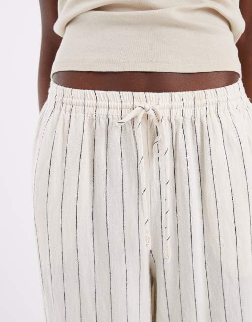 River Island - Pantalones color piedra a rayas de pernera ancha de tejido efecto lino, 4 de 5