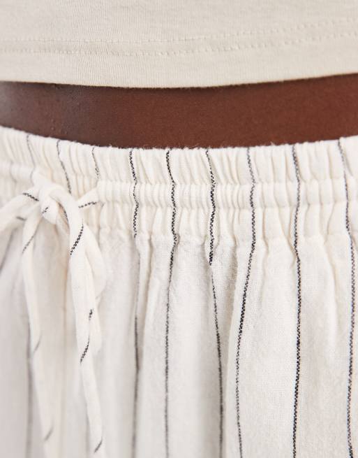 River Island - Pantalones color piedra a rayas de pernera ancha de tejido efecto lino, 5 de 5