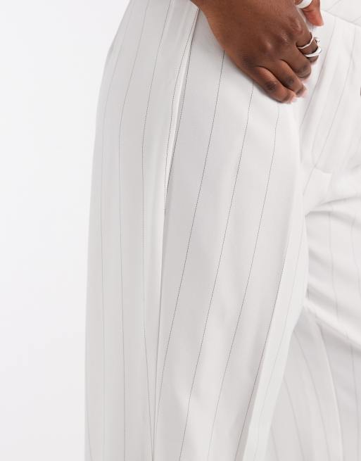 River Island - Pantalones de sastre color crema de pernera ancha con raya diplomática, 4 de 5