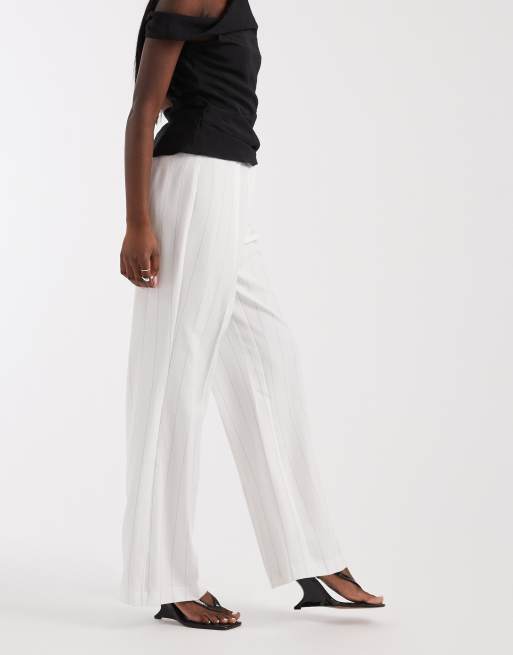 River Island - Pantalones de sastre color crema de pernera ancha con raya diplomática, 5 de 5