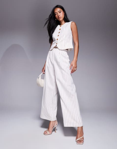 River Island - Pantaloni a fondo ampio a righe bianche - view 1