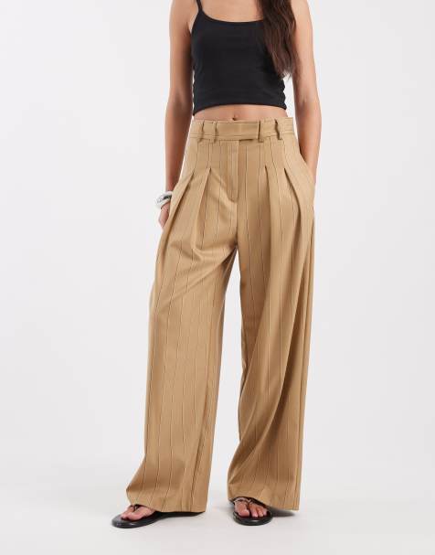 River Island - Pantaloni a fondo ampio beige gessati - view 1