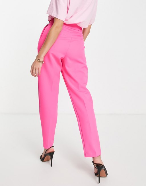 River Island - Pantaloni a pieghe stretti in fondo con pinces rosa acceso, 2 di 4