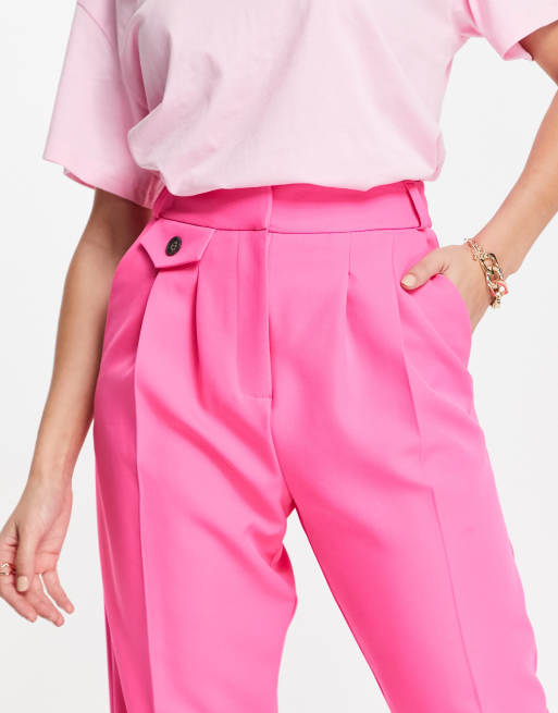 River Island - Pantaloni a pieghe stretti in fondo con pinces rosa acceso, 3 di 4