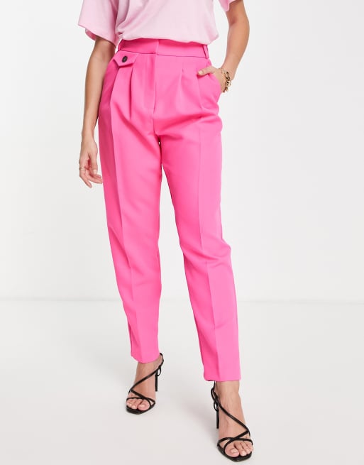 River Island - Pantaloni a pieghe stretti in fondo con pinces rosa acceso, 4 di 4