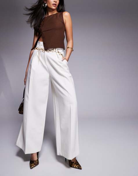 River Island - Pantaloni a vita alta con fondo ampio color crema - view 1
