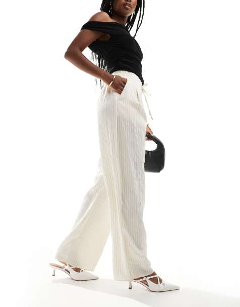 River Island - Pantaloni ampi crema a righe in popeline - view 1