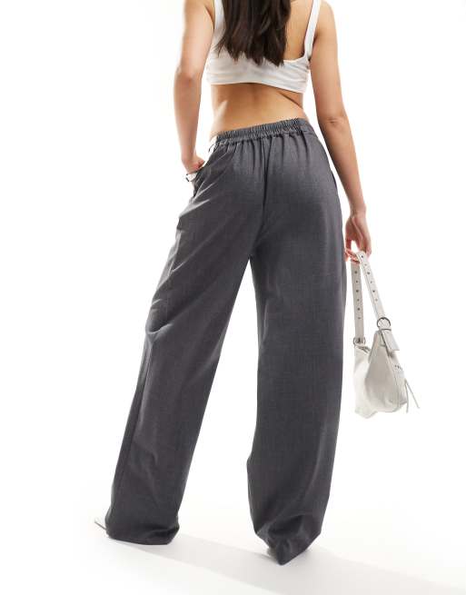 River Island - Pantaloni asimmetrici grigi con vita a contrasto, 5 di 5