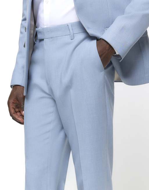 River Island - Pantaloni da abito testurizzati blu, 3 di 3