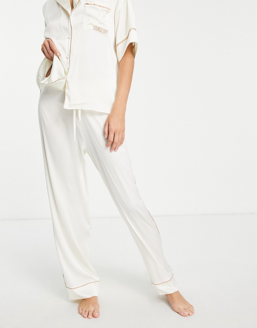 Intimo Bianco donna River Island - Pantaloni del pigiama in raso color crema-Bianco