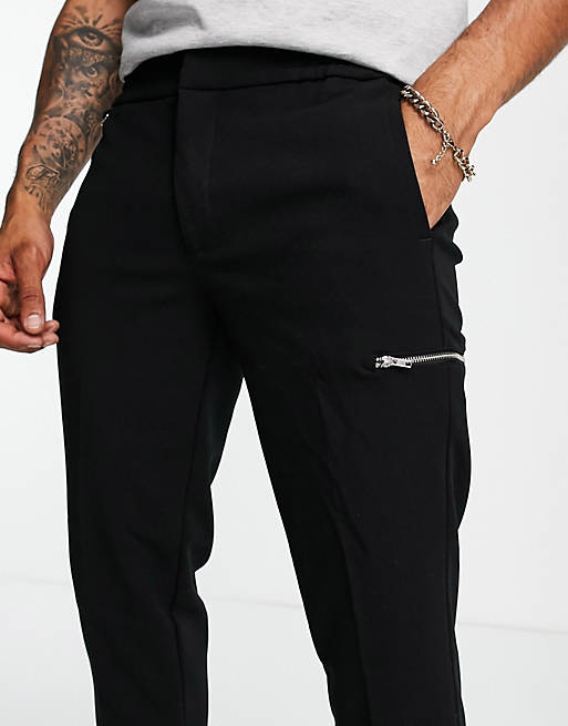 Asos Uomo Abbigliamento Pantaloni e jeans Pantaloni Pantaloni chinos Pantaloni eleganti neri con tasca con zip 