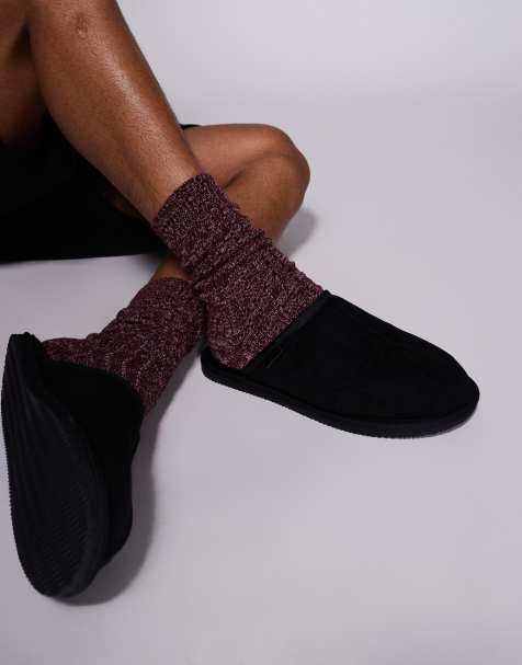 River Island - Pantoffels met open achterkant en fleecevoering in zwart - view 1