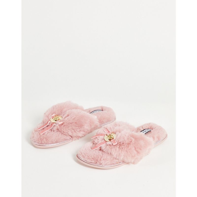 Abbigliamento da casa zL3TQ River Island - Pantofole infradito in pelliccia sintetica rosa con logo