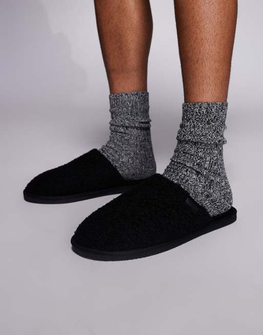 River Island - Pantofole stile sabot in pile borg nere, 4 di 4