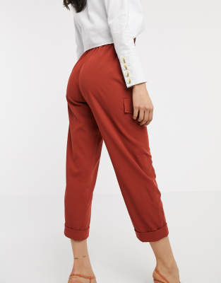 red utility pants