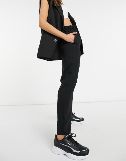 River Island paperbag waist trackies in black ASOS