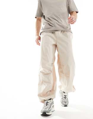 River Island parachute pant in stone - ASOS Price Checker
