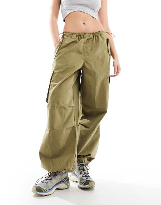 River Island parachute pants in dark khaki