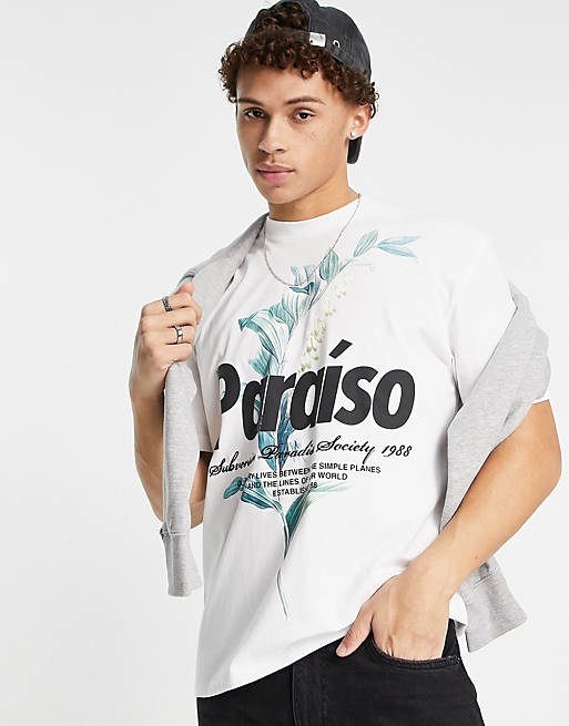 River Island Paraiso print t-shirt in white | ASOS