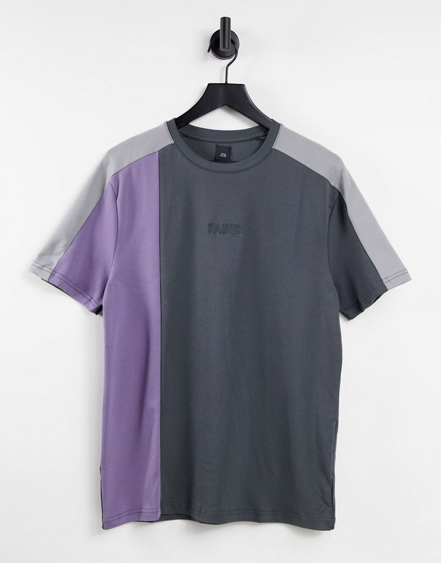 River Island - Paris - Grå T-shirt i slim fit med farveblok