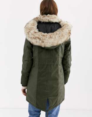 river island green coat with fur