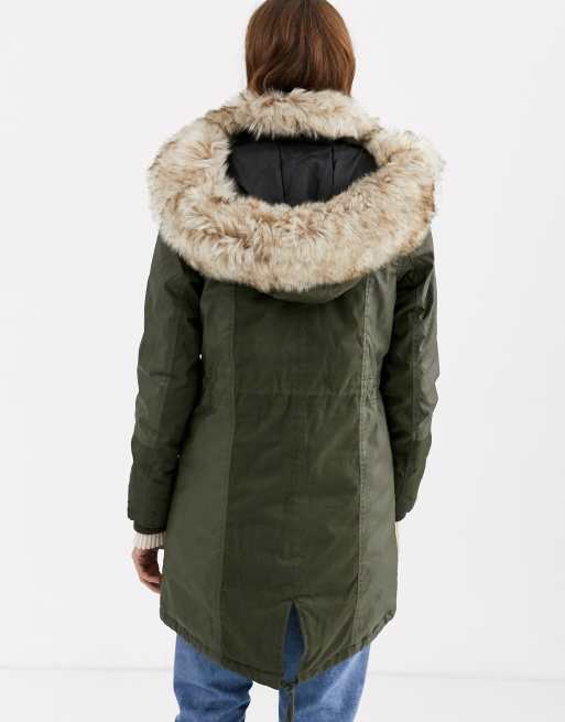 River Island parka coat with faux fur inner in khaki