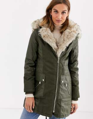 khaki parka coat with fur hood