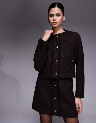 River Island Patch Pocket Detail Boucle Jacket In Black