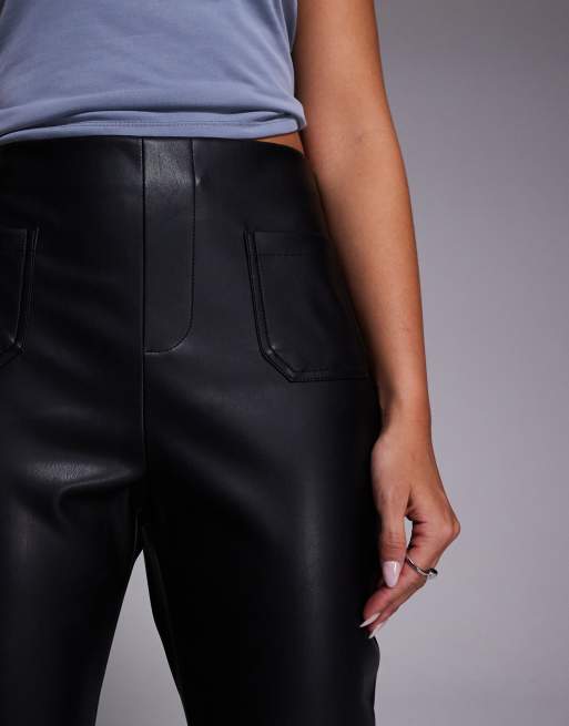 River Island patch pocket faux leather bootcut pants in black , 4 of 5