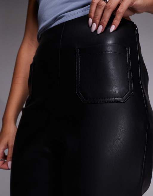 River Island patch pocket faux leather bootcut pants in black , 5 of 5