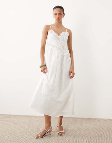 River Island – Patchwork-Midikleid aus Spitze in Creme - view 1