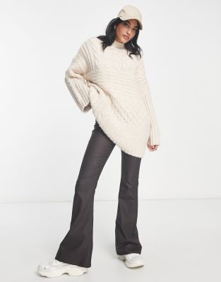 River Island patchwork oversized cable knit jumper in beige