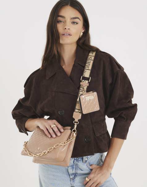 River Island Patent chain cross body bag in beige - view 1