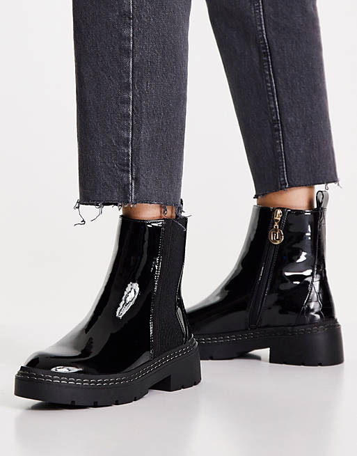 Women Boots/River Island patent chunky chelsea boot in black 