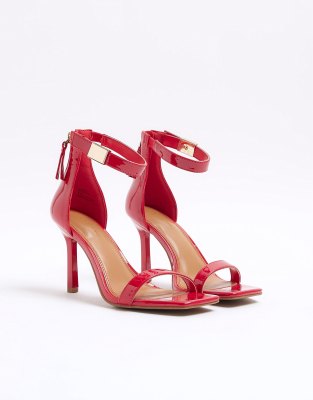 River Island Patent clasp strap heeled sandals in red