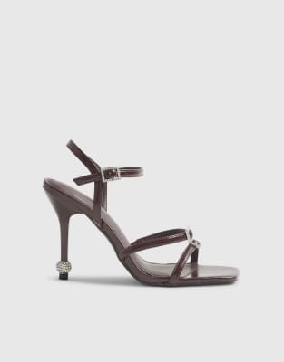  Patent embellished strappy heeled sandals  - dark
