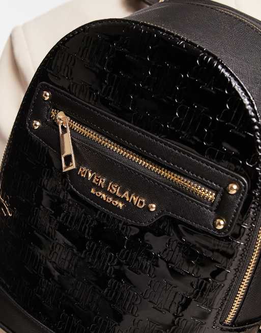 asos leather embossed backpack River Island patent embossed backpack in black