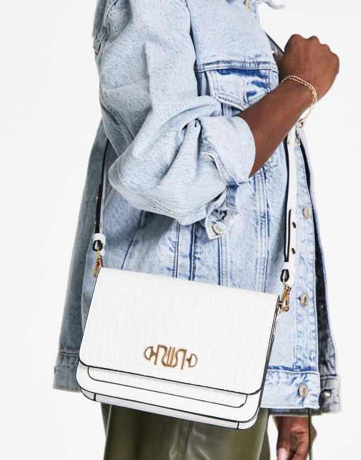 River Island patent embossed monogram chain front cross-body bag in white