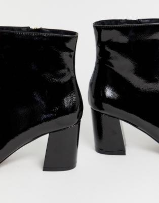 river island heeled patent military boots in black