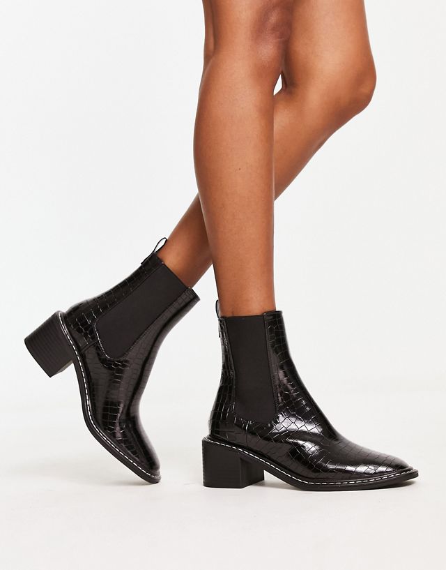 River Island patent heeled chelsea boots in black