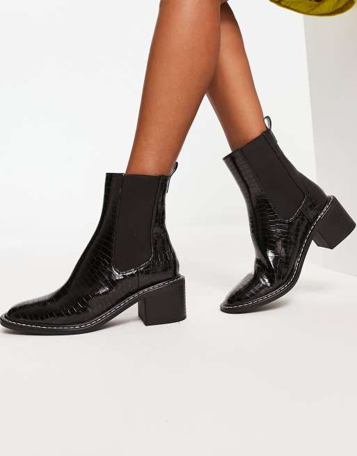 Grønne bønner Australien sammensværgelse River Island patent heeled chelsea boots in black | ASOS