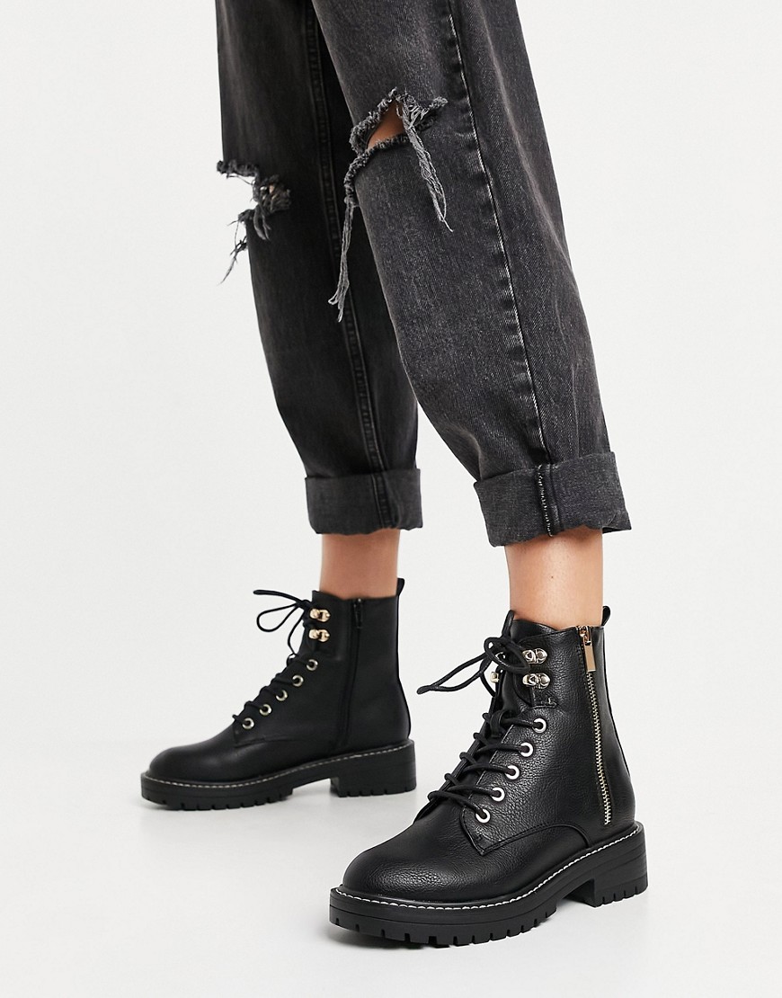 River Island patent lace up chunky boot in black