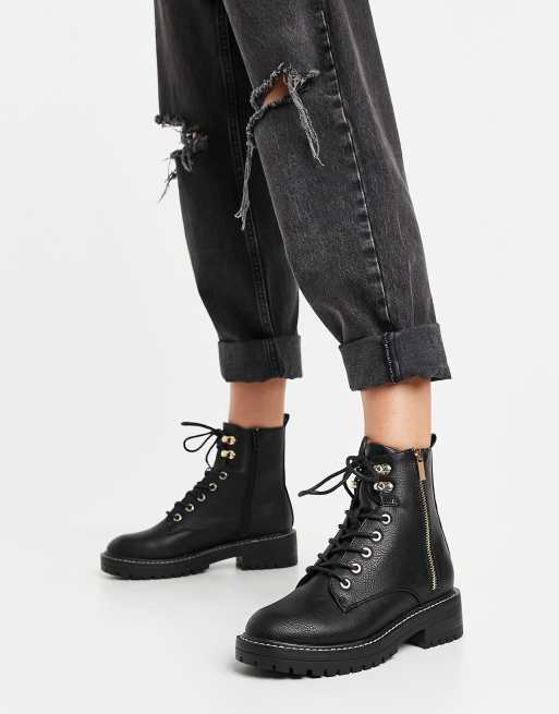 Black chunky patent store boots river island