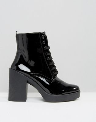 patent lace up heeled boots