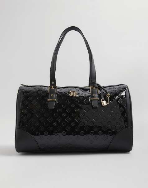 River Island Patent monogram charm holdall bag in black - view 1