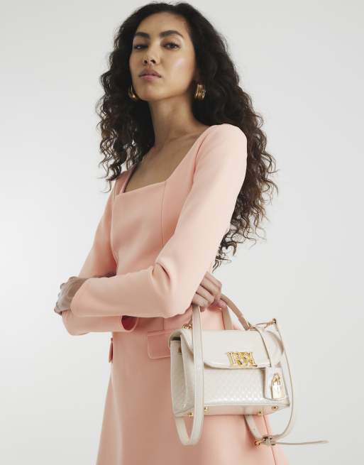 River Island Patent ri flap tote bag in cream
