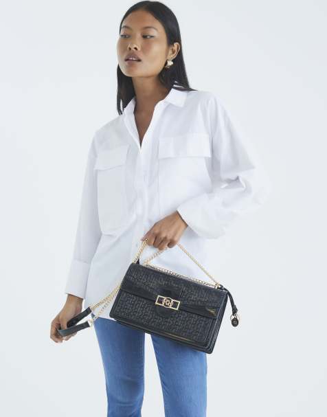 River Island Patent rr panelled shoulder bag in black - view 1