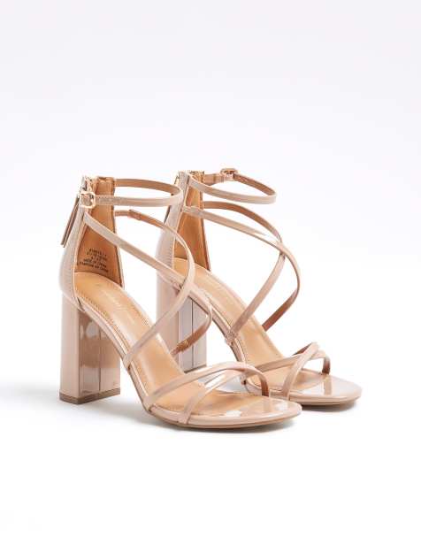 River Island Patent strappy heeled sandals in pink - light - view 1