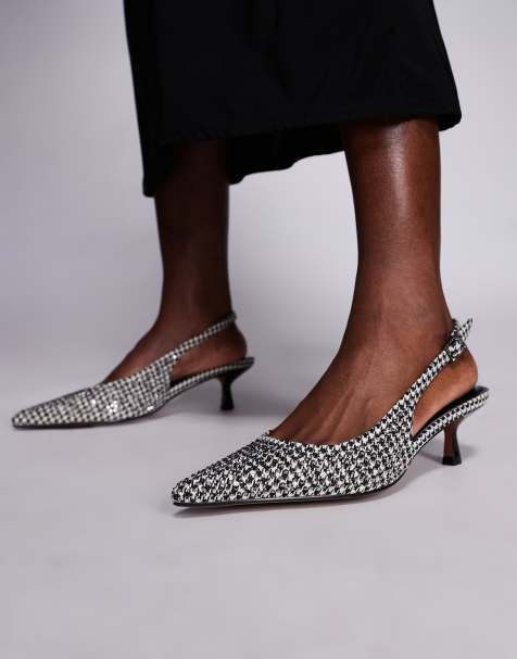 River Island patterned slingback court heel in black - view 1
