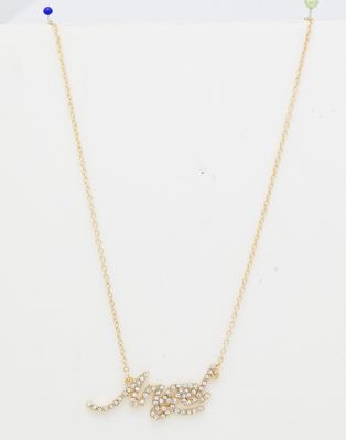 River Island pave diamonte angel necklace in gold